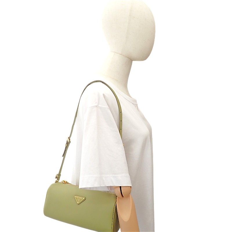 Prada Leather Pouch Shoulder Bag Green Khaki Gold — view 3
