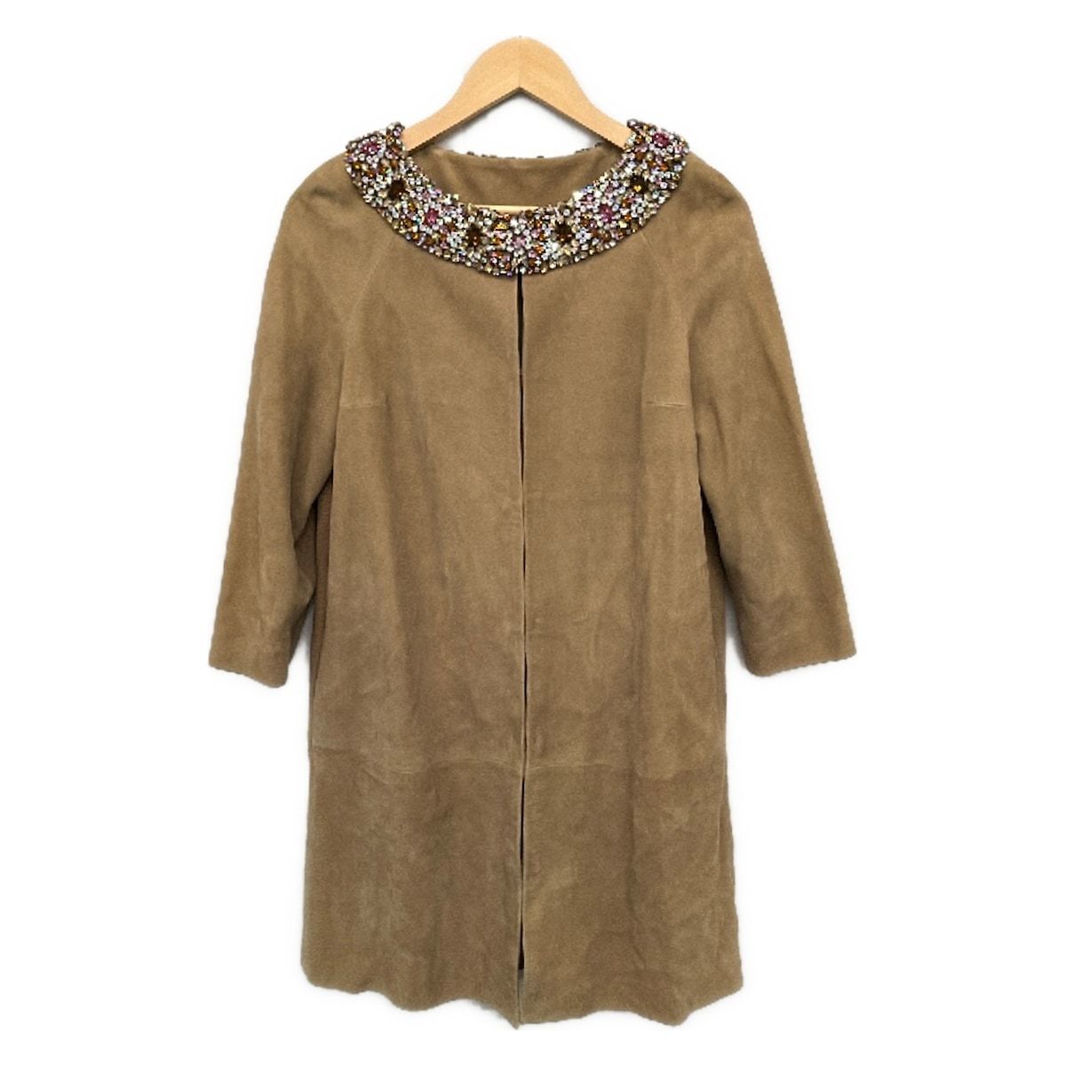 Dior Coat I 38 Light Brown Pink Multi Long Sleeve Leather Bijou Spring Autumn