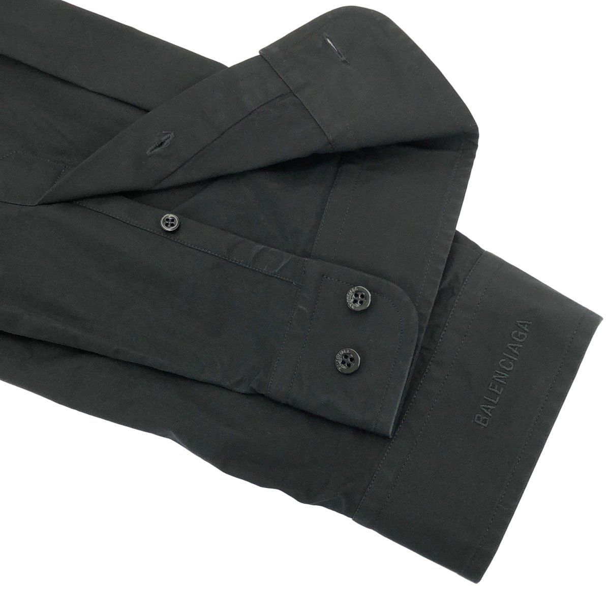 Balenciaga Logo Embroidered Oversize Button Down Jacket Shirt Black 32 — view 5
