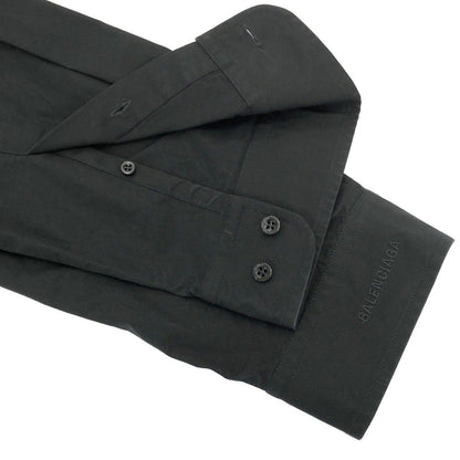 Balenciaga Logo Embroidered Oversize Button Down Jacket Shirt Black 32 — view 5