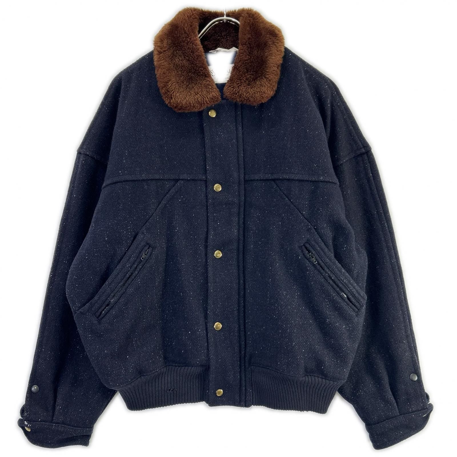 Saint Laurent Yves Navy Wool Collar Fleece Jacket