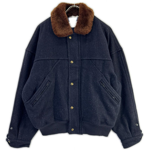 Saint Laurent Yves Navy Wool Collar Fleece Jacket