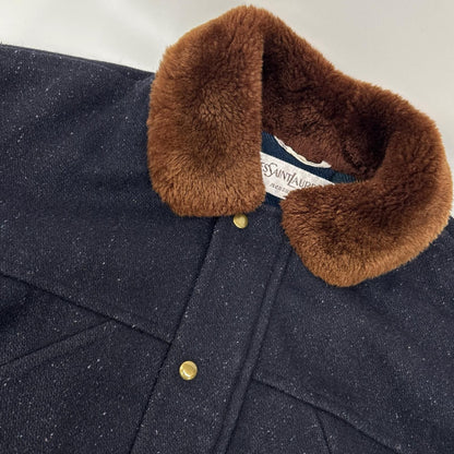 Saint Laurent Yves Navy Wool Collar Fleece Jacket — view 9