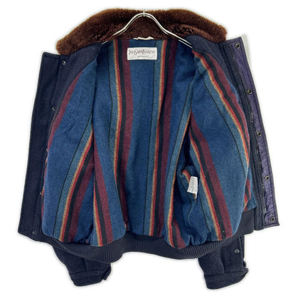 Saint Laurent Yves Navy Wool Collar Fleece Jacket — view 3