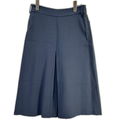 Loro Piana Navy Silk Wool Center Pleats Side Zip Skirt 40