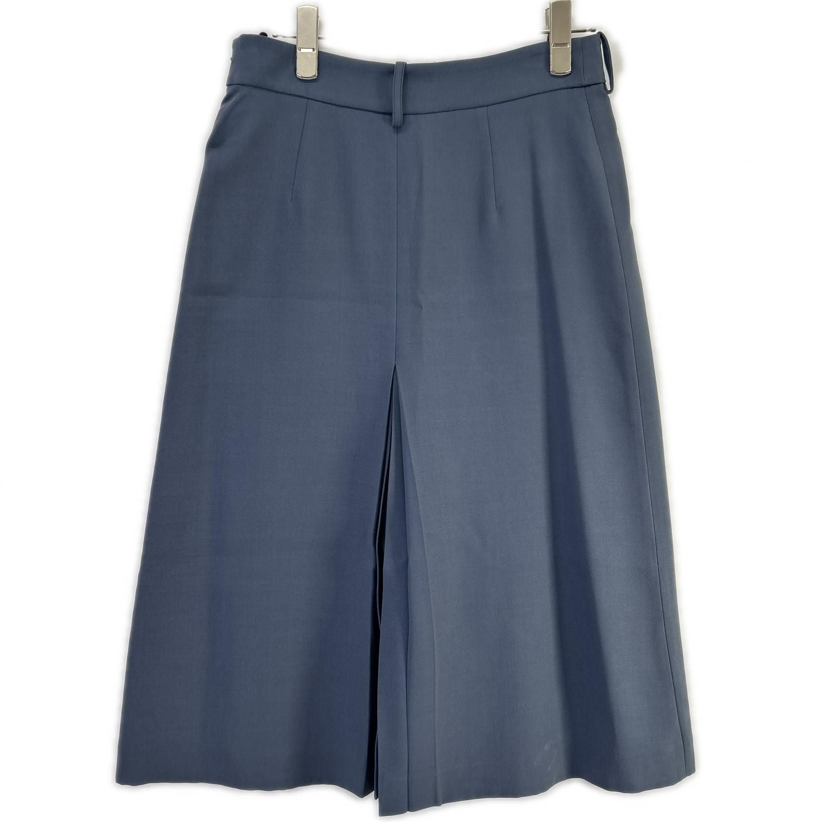 Loro Piana Navy Silk Wool Center Pleats Side Zip Skirt 40 — view 2