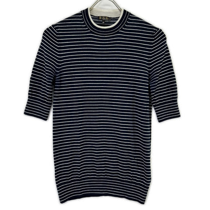 Loro Piana Navy White Border Cashmere Silk Half Sleeve Knit 42 Sweater