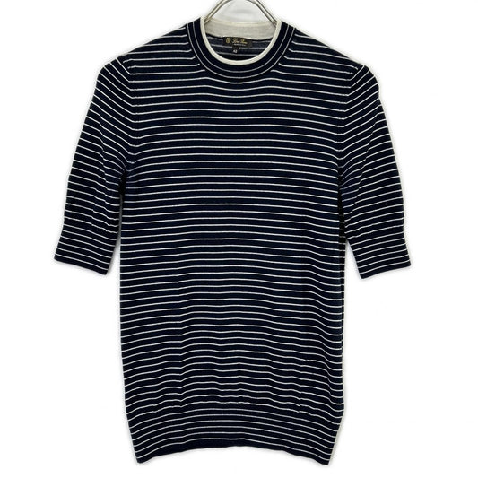 Loro Piana Navy White Border Cashmere Silk Half Sleeve Knit 42 Sweater