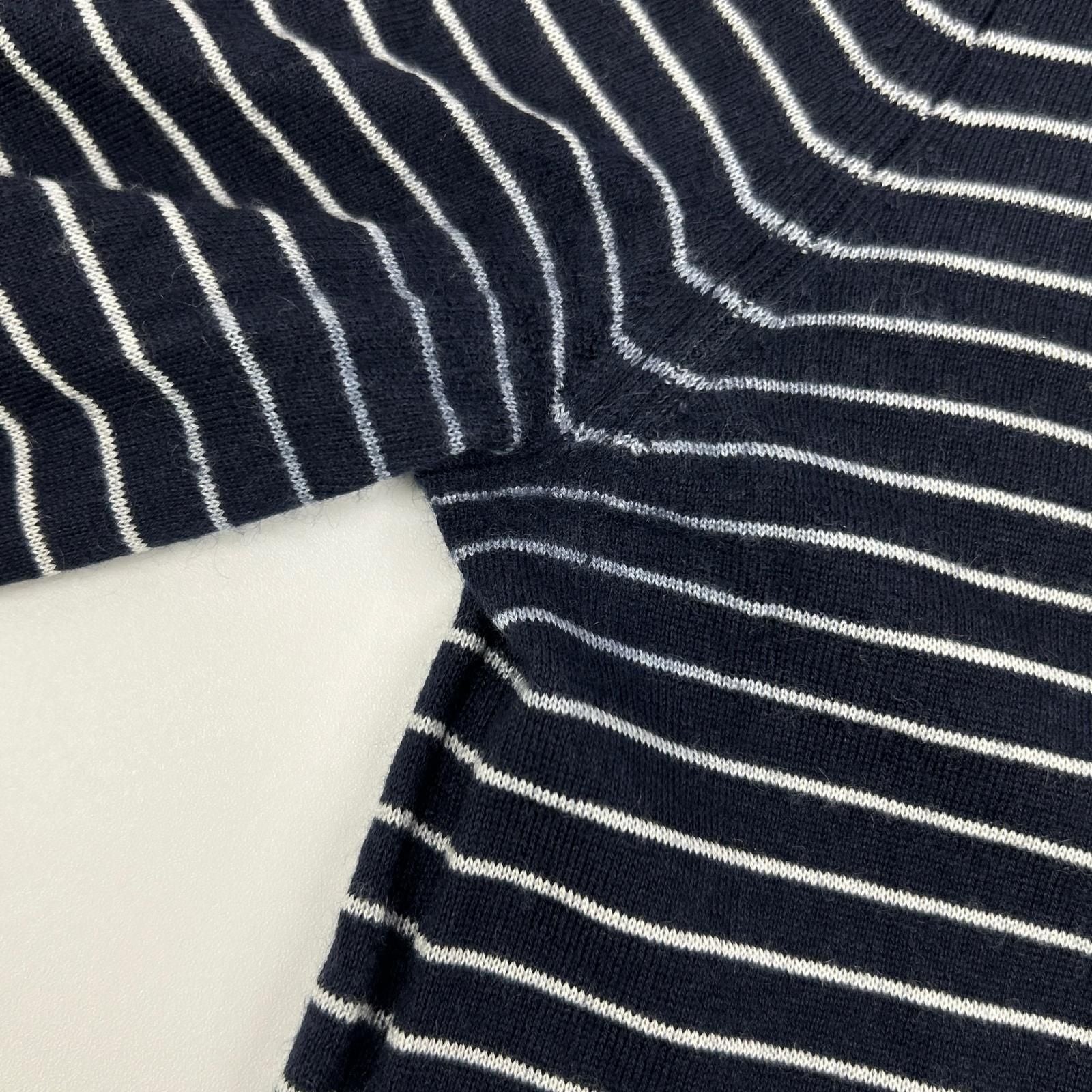 Loro Piana Navy White Border Cashmere Silk Half Sleeve Knit 42 Sweater — view 8
