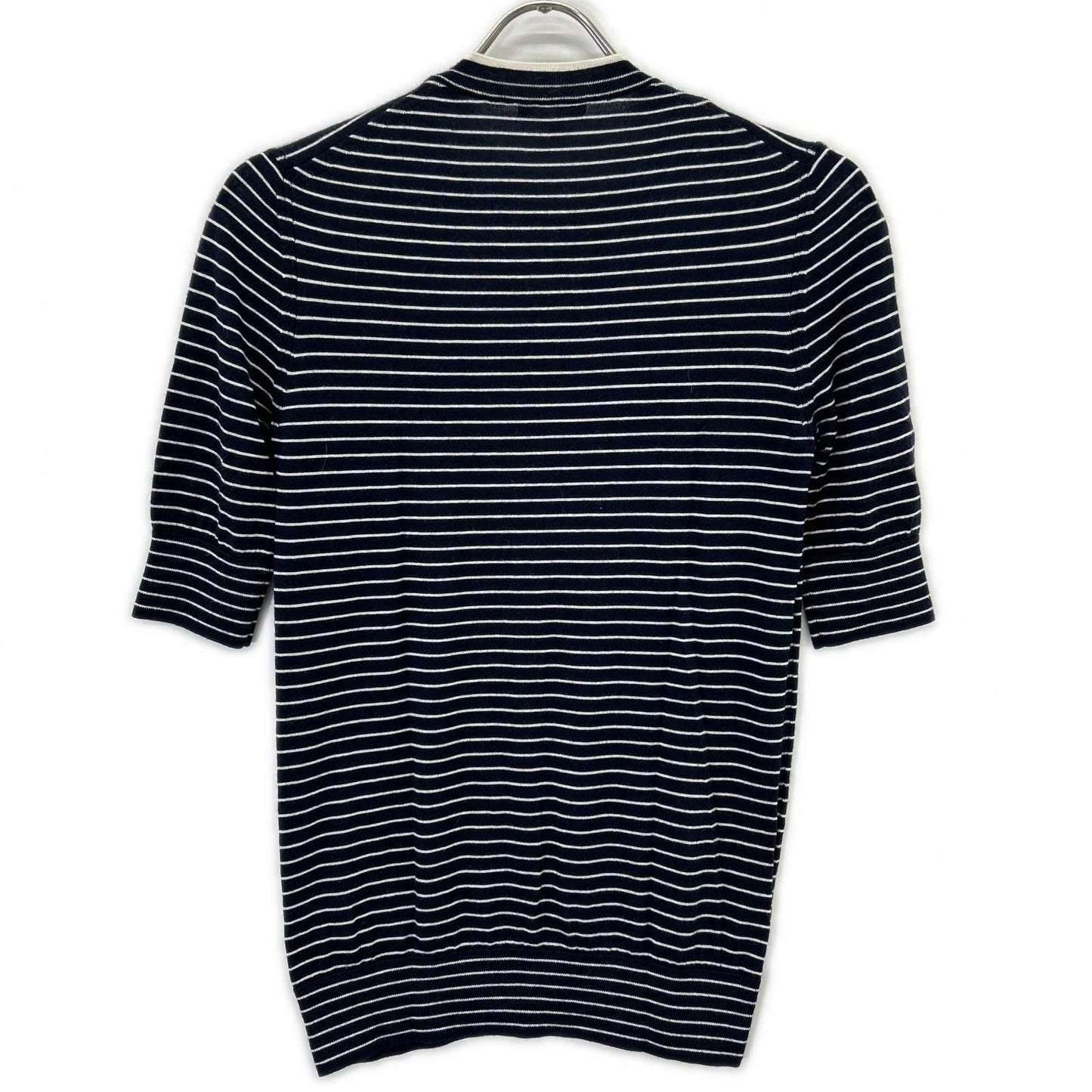 Loro Piana Navy White Border Cashmere Silk Half Sleeve Knit 42 Sweater — view 2