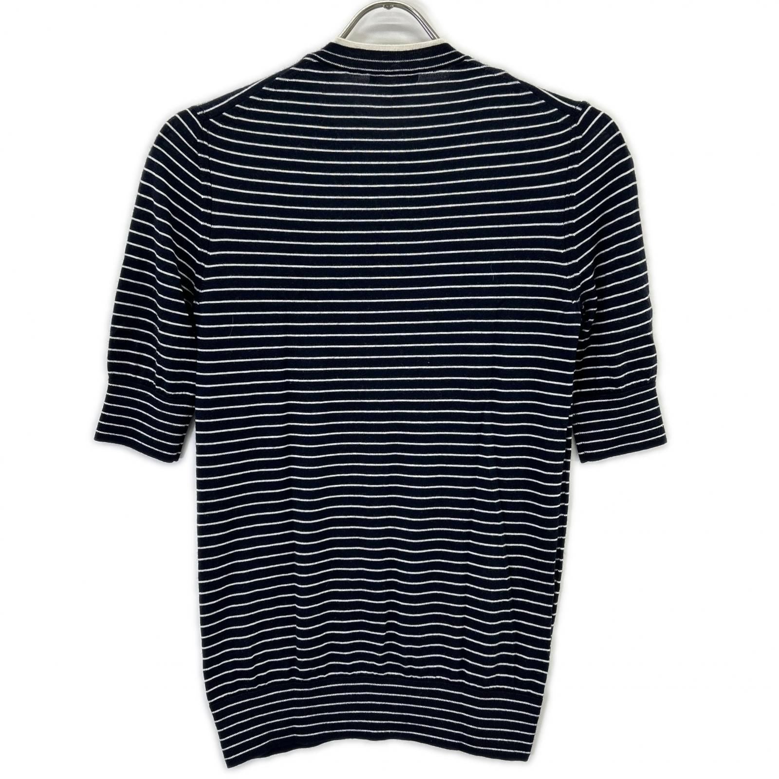 Loro Piana Navy White Border Cashmere Silk Half Sleeve Knit 42 Sweater — view 2