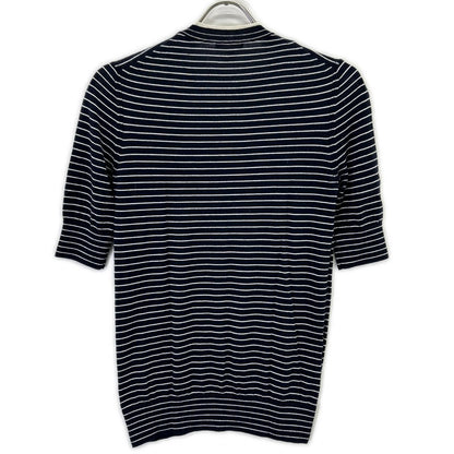 Loro Piana Navy White Border Cashmere Silk Half Sleeve Knit 42 Sweater — view 2