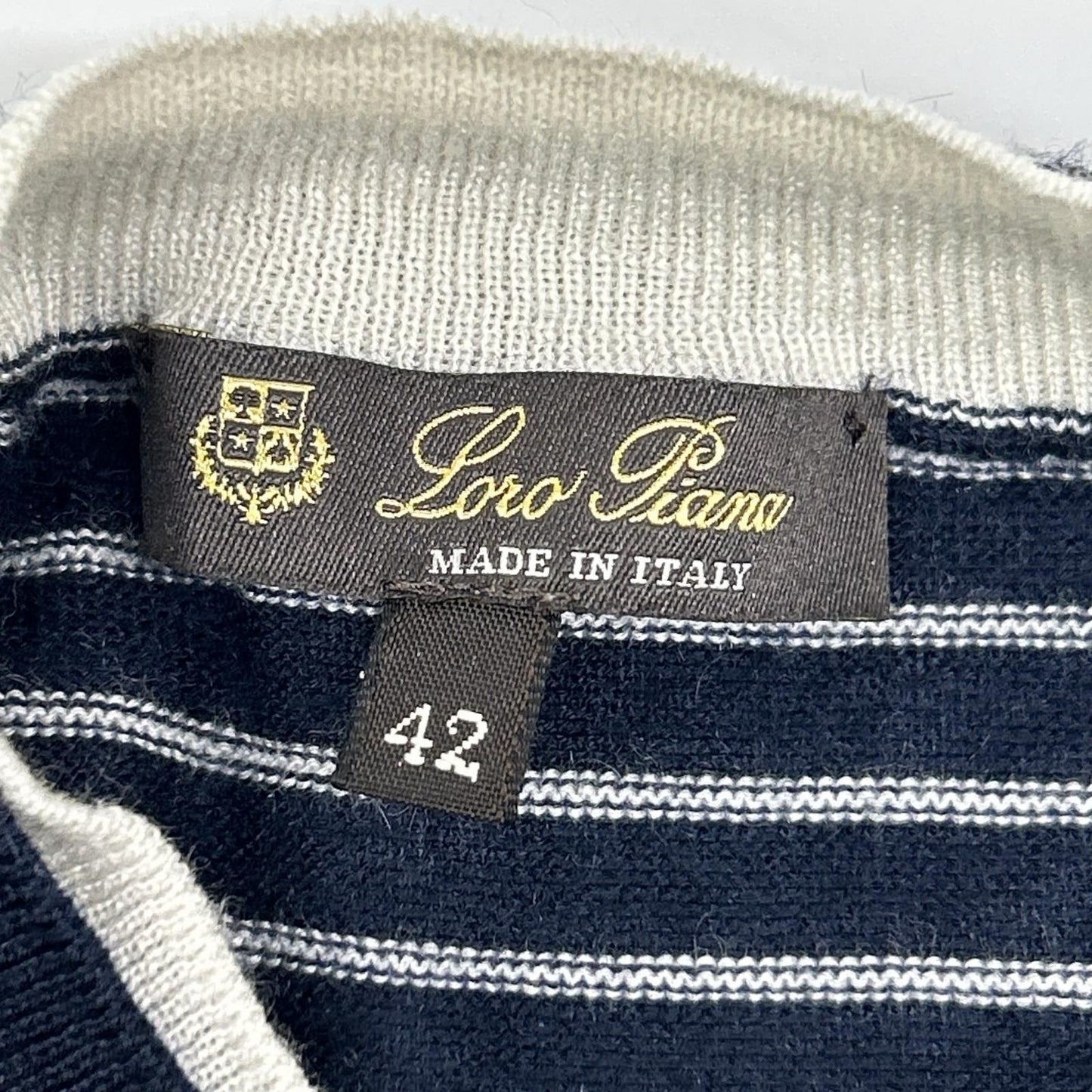 Loro Piana Navy White Border Cashmere Silk Half Sleeve Knit 42 Sweater — view 3