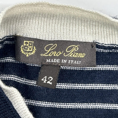 Loro Piana Navy White Border Cashmere Silk Half Sleeve Knit 42 Sweater — view 3