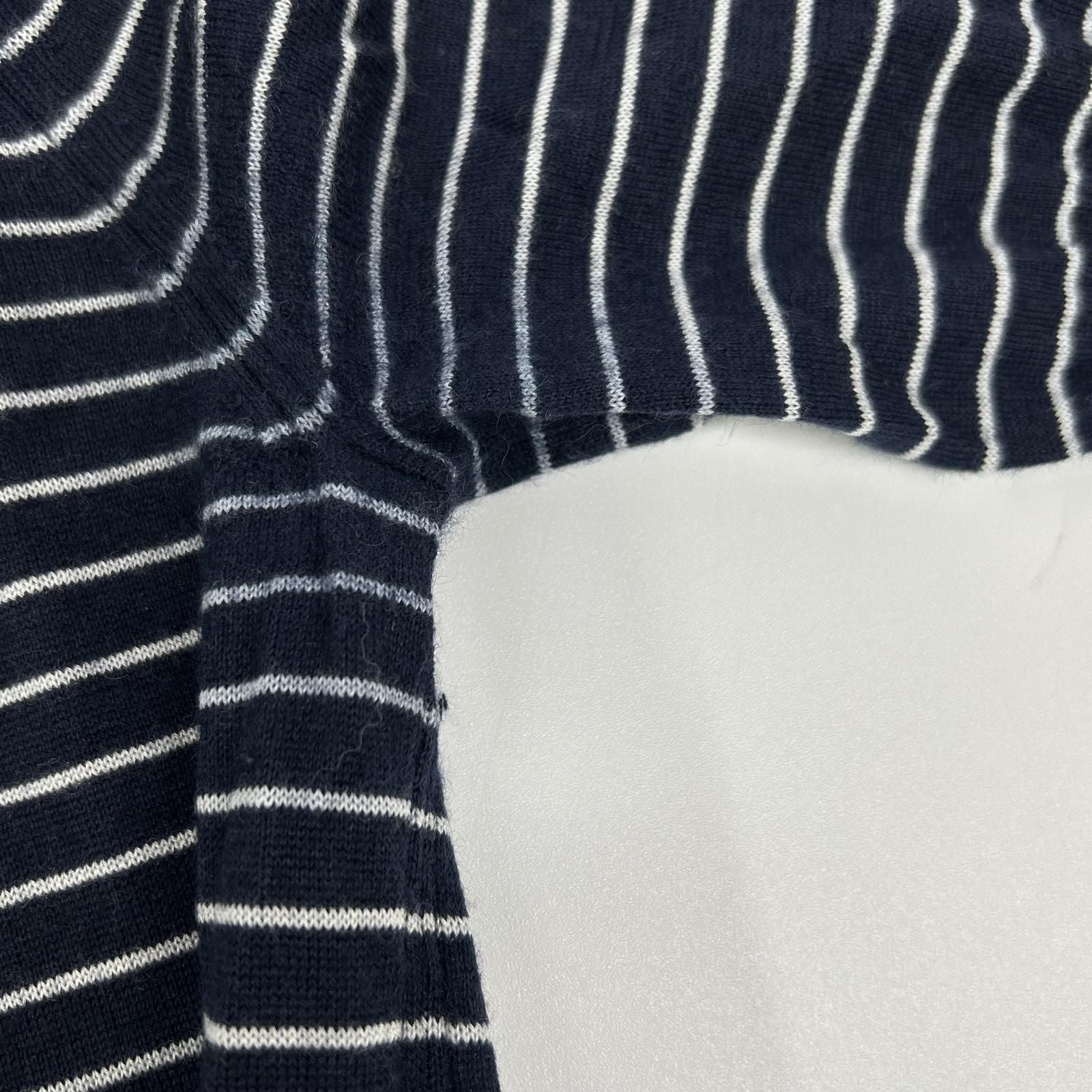 Loro Piana Navy White Border Cashmere Silk Half Sleeve Knit 42 Sweater — view 7