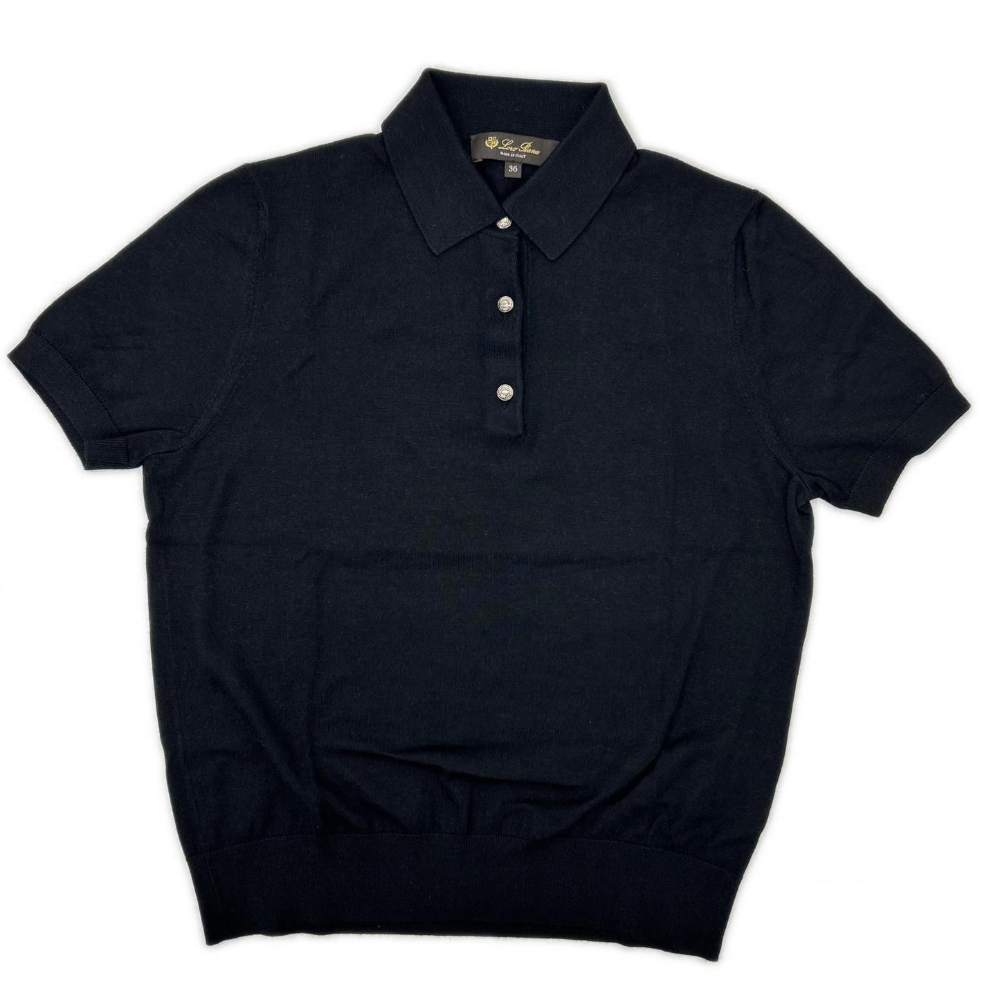 Loro Piana Black Virgin Wool Cashmere Logo Button Sottille Polo Shirt 36