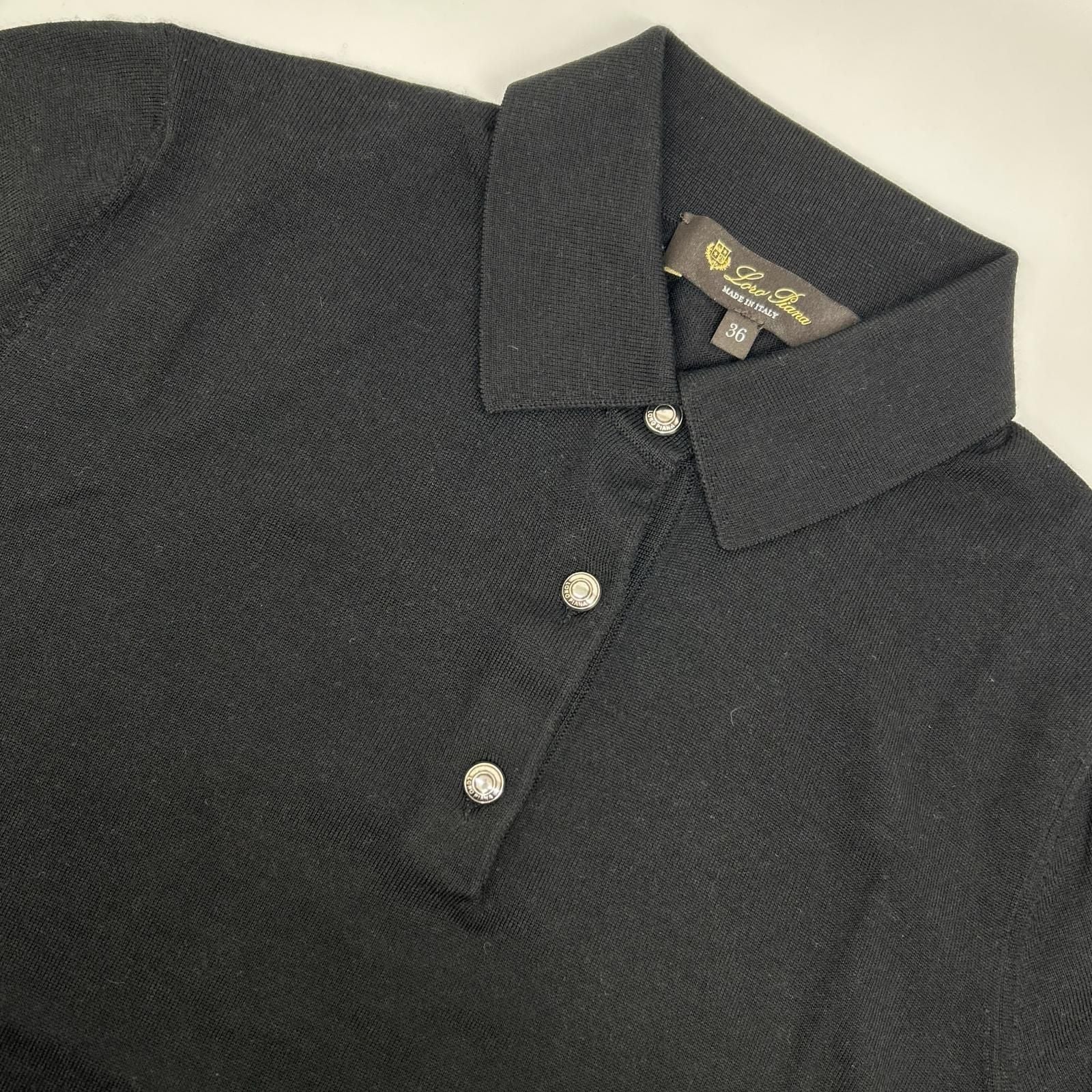 Loro Piana Black Virgin Wool Cashmere Logo Button Sottille Polo Shirt 36 — view 7