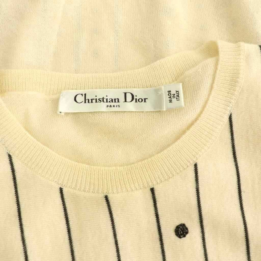 Dior Cashmere Silk Blend Beaded Embroidery Half Sleeve Knit Top Striped Short — view 6