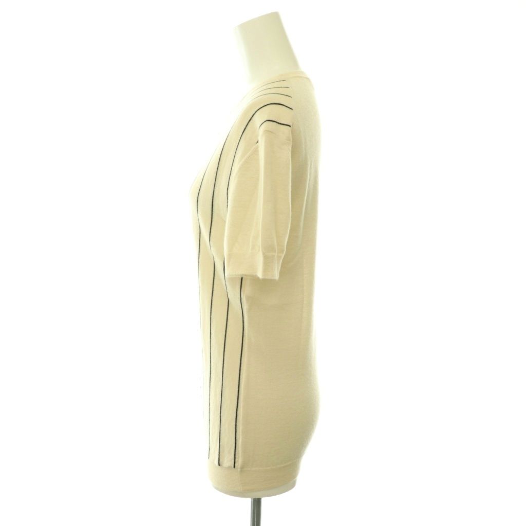 Dior Cashmere Silk Blend Beaded Embroidery Half Sleeve Knit Top Striped Short — view 3