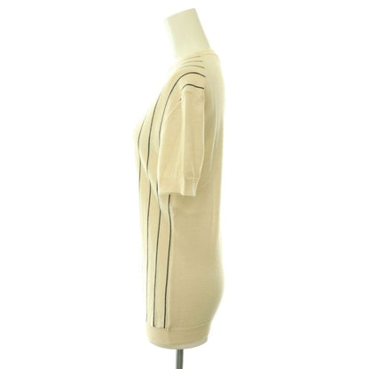 Dior Cashmere Silk Blend Beaded Embroidery Half Sleeve Knit Top Striped Short — view 3