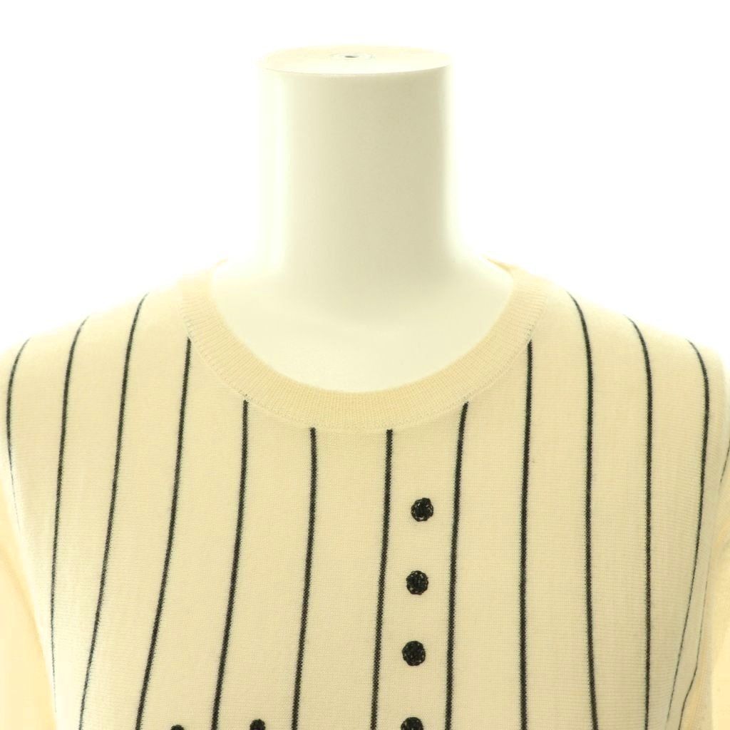 Dior Cashmere Silk Blend Beaded Embroidery Half Sleeve Knit Top Striped Short — view 4