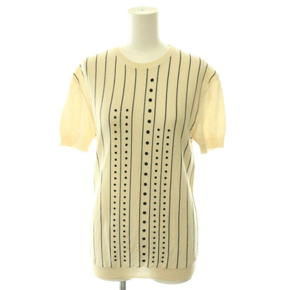 Dior Cashmere Silk Blend Beaded Embroidery Half Sleeve Knit Top Striped Short