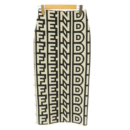 Fendi Tight Skirt Easy Mimore Long Logo All Over Pattern Bicolor 36 Black White