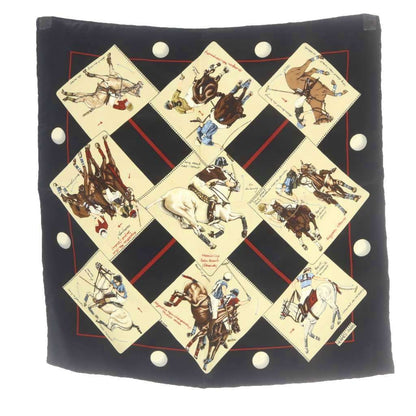 Hermes Polo World le Monde du Scarf All Over Pattern Black Carre 40