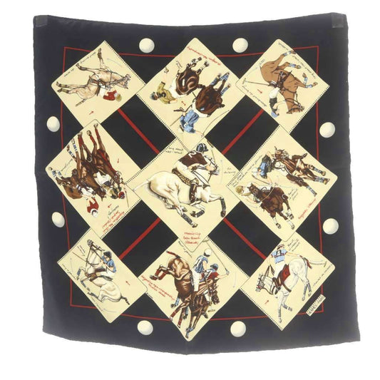 Hermes Polo World le Monde du Scarf All Over Pattern Black Carre 40
