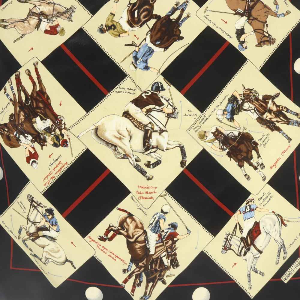 Hermes Polo World le Monde du Scarf All Over Pattern Black Carre 40 — view 5