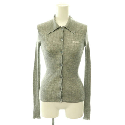 Miu Miu Miu Cashmere Silk Logo Cardigan Knit Rib 36 Gray CX