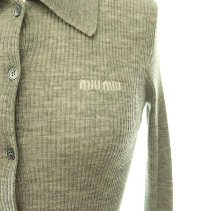 Miu Miu Miu Cashmere Silk Logo Cardigan Knit Rib 36 Gray CX — view 4