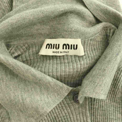Miu Miu Miu Cashmere Silk Logo Cardigan Knit Rib 36 Gray CX — view 6