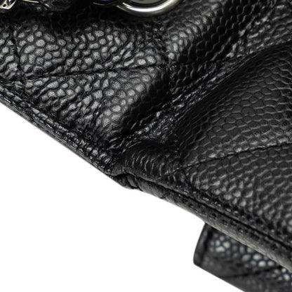 Chanel Quilted CC Logo Chain Shoulder Bag Black Silver Caviar Leather — view 8