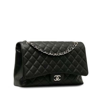 Chanel Quilted CC Logo Chain Shoulder Bag Black Silver Caviar Leather — view 2
