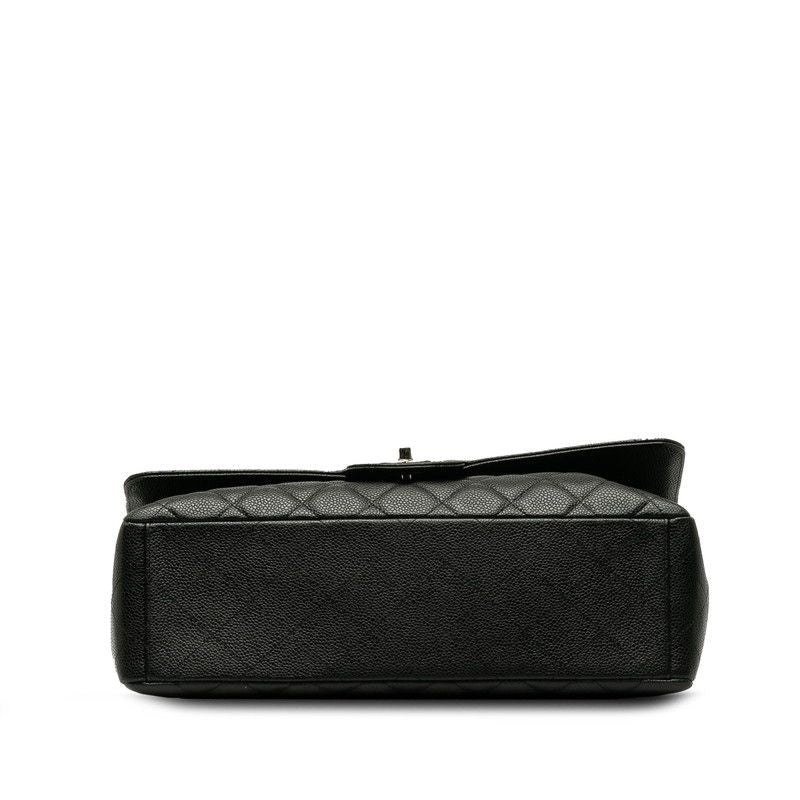 Chanel Quilted CC Logo Chain Shoulder Bag Black Silver Caviar Leather — view 4