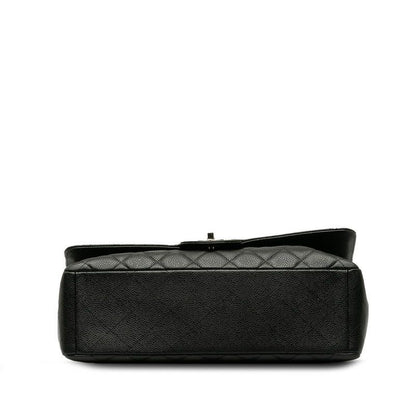 Chanel Quilted CC Logo Chain Shoulder Bag Black Silver Caviar Leather — view 4