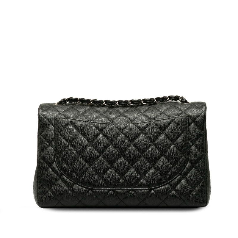 Chanel Quilted CC Logo Chain Shoulder Bag Black Silver Caviar Leather — view 3