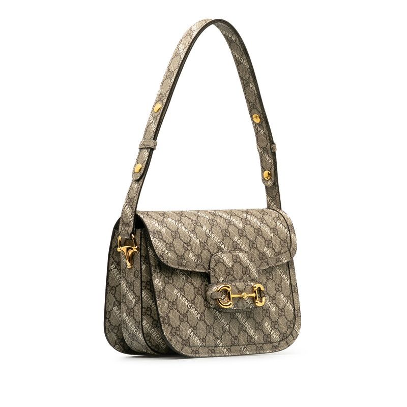 Gucci Hacker Project GG Supreme Horsebit Shoulder Bag Beige Leather — view 2