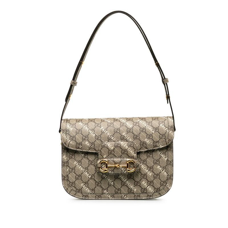Gucci Hacker Project GG Supreme Horsebit Shoulder Bag Beige Leather