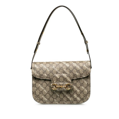 Gucci Hacker Project GG Supreme Horsebit Shoulder Bag Beige Leather