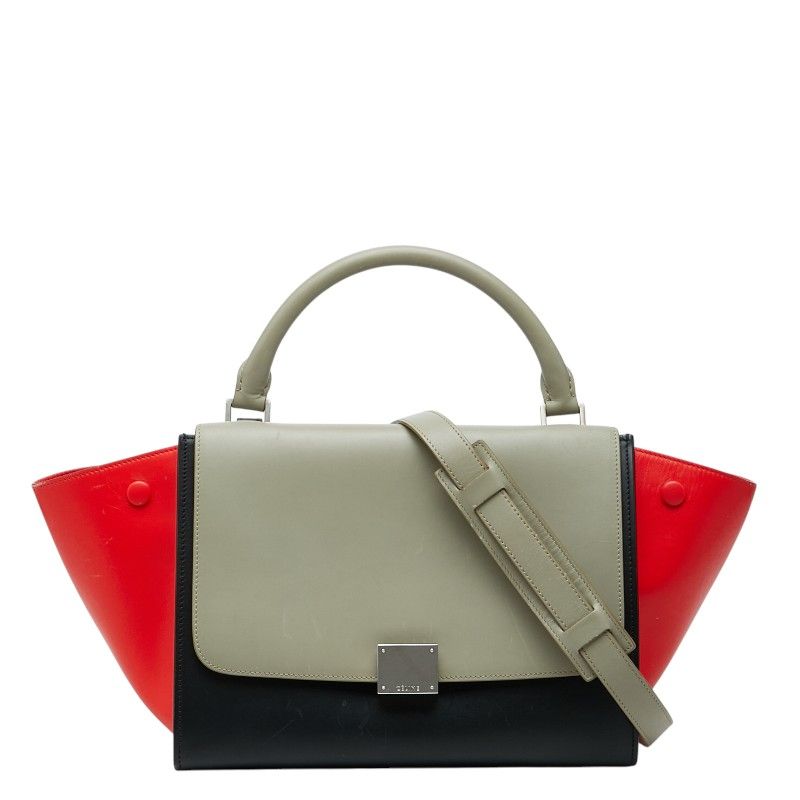 Celine 2-Way Shoulder Bag Beige Red Black Leather
