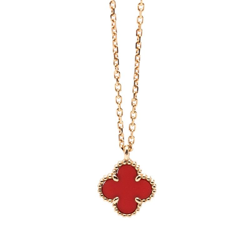 Van Cleef & Arpels Sweet Alhambra Pendant Gold Red 18k Pink Canelian