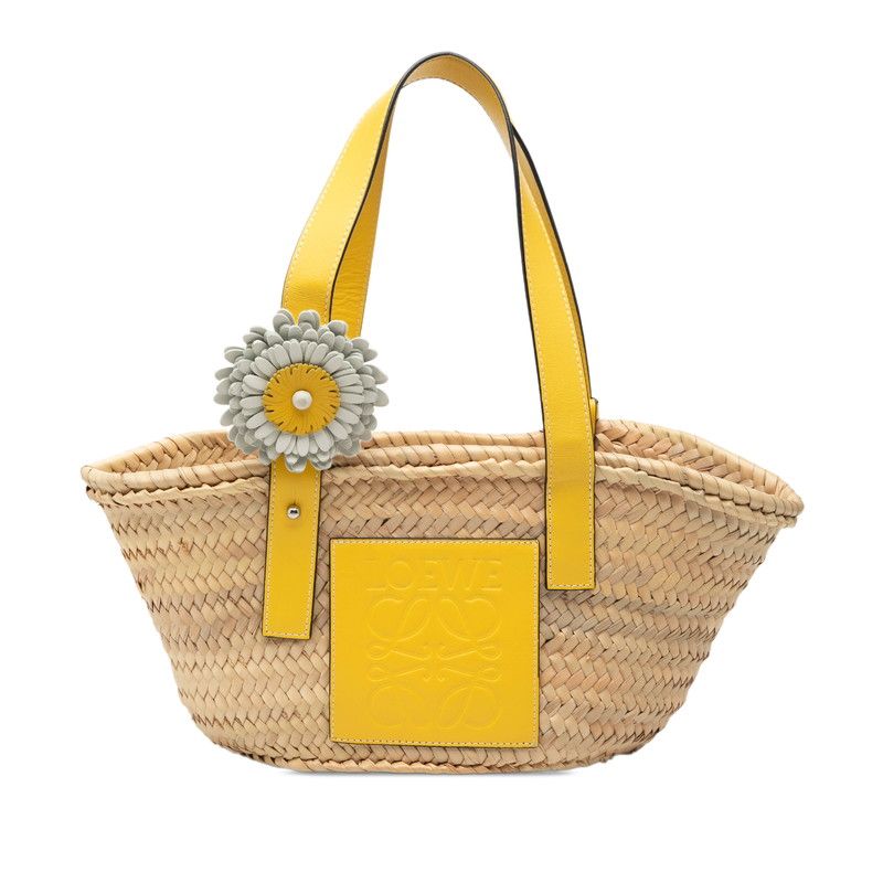 Loewe Basket Small Flower Tote Beige Yellow Raffia Leather
