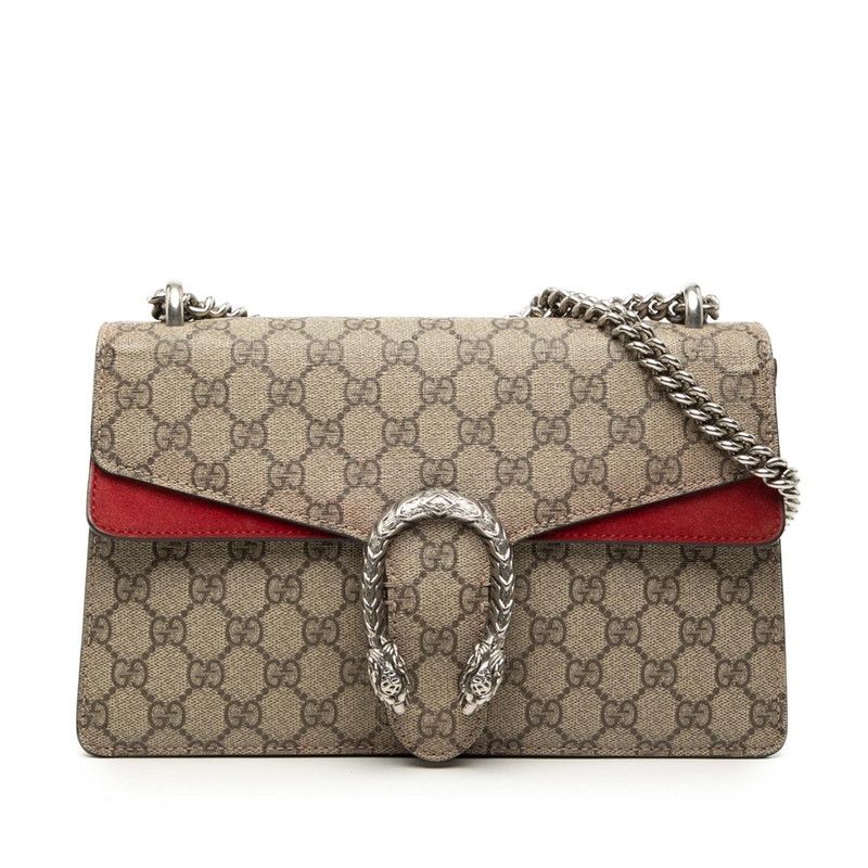 Gucci GG Supreme Dionysus Chain Shoulder Bag Beige Red Suede