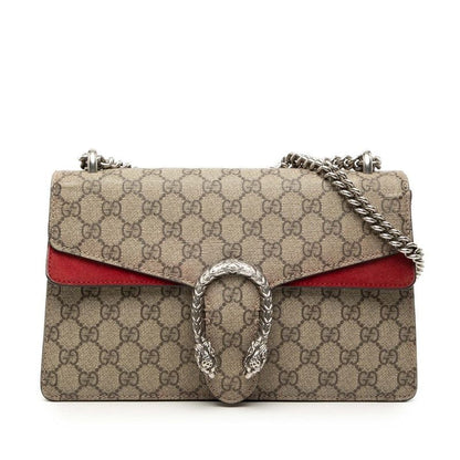 Gucci GG Supreme Dionysus Chain Shoulder Bag Beige Red Suede