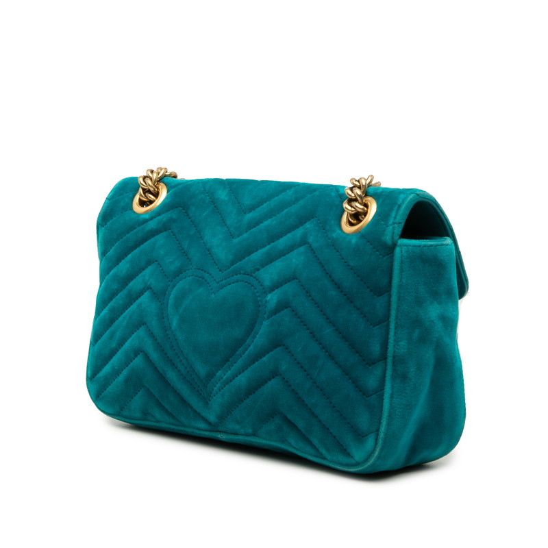 Gucci GG Marmont Quilted Chain Shoulder Bag Emerald Green Velvet — view 2