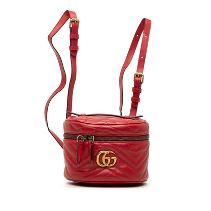 Gucci GG Marmont Quilted Backpack Vanity 2-Way Red Leather