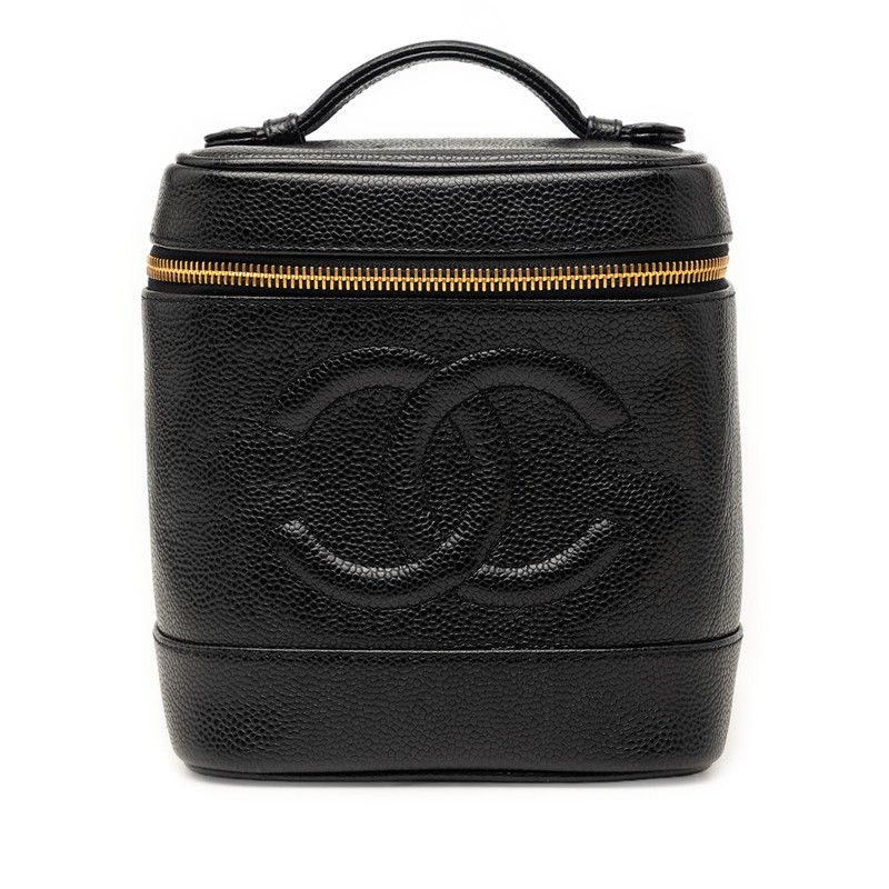 Chanel CC Logo Vanity Bag Handbag Black Caviar Leather
