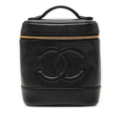 Chanel CC Logo Vanity Bag Handbag Black Caviar Leather